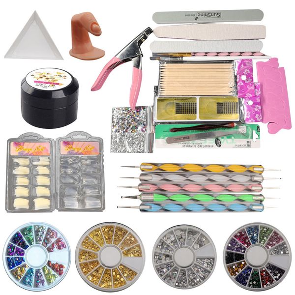 

pro 27 in 1 acrylic nail art tips liquid buffer glitter deco tools full kit set #30