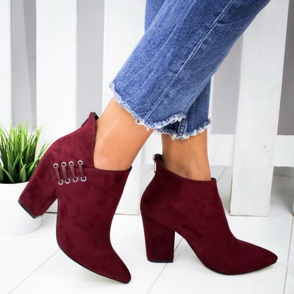 

fashion women comfortable ankle boots new ladies pointed toe high heel solid color suede leather autumn short boots 2019 mujer, Black