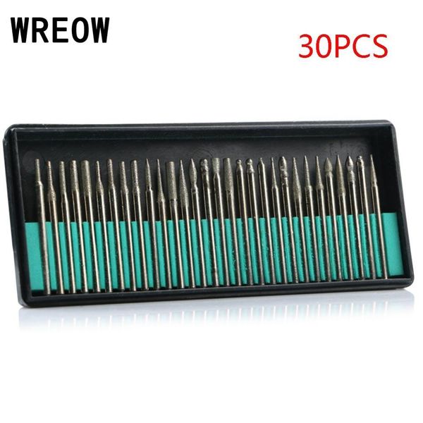 

20/30pcs diamond drill bit set point coated burr grinding 3mm head shank engraving carving grinding rotary tool needle drill bit