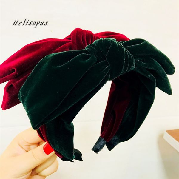 

helisopus 2019 vintage thick knot headbands for women velvet retro big bow hairband women fashion hair accessories