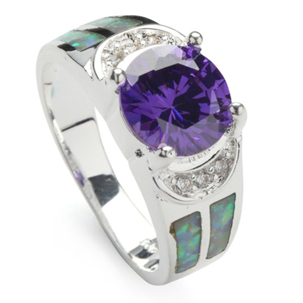 

shunxunze cute engagement wedding rings for women dropshipping purple cubic zirconia and white peridot opal rhodium plated r178 size 6 7 8 9, Silver