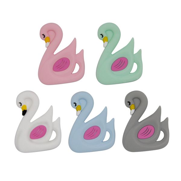 

swan baby teether flamingo charms food grade silicone chew soother baby infant shower gift nursing accessories 5 colors