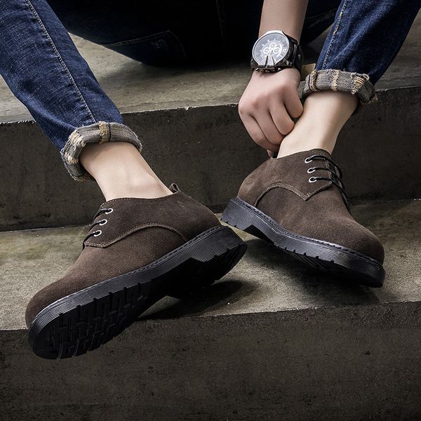 

suede leather designer vintage leather shoes men british style low casual flat shoes lace up wild casual tide y5-68, Black