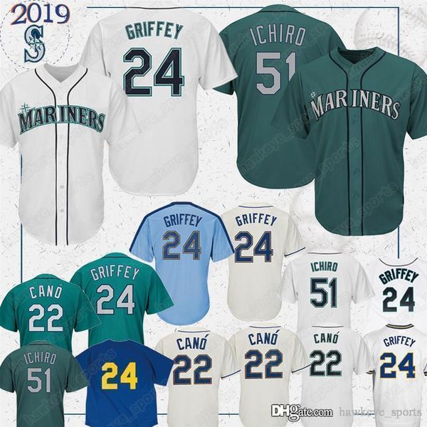 

51 ichiro suzuki 24 ken griffey jr. seattle jersey mariners 22 robinson cano baseball jerseys, Blue;black