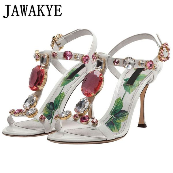 

summer high heels sandals women rhinestone ankle strap printing flowers crystal rhinestone bridal wedding shoes woman sandalias, Black