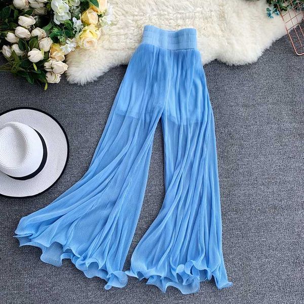 

сексуальные женщины ruffled fishtail flare брюки long wide leg pant 2020 новая тенденция женщин в эластичный пояс плиссированные брюки weste, Black;white
