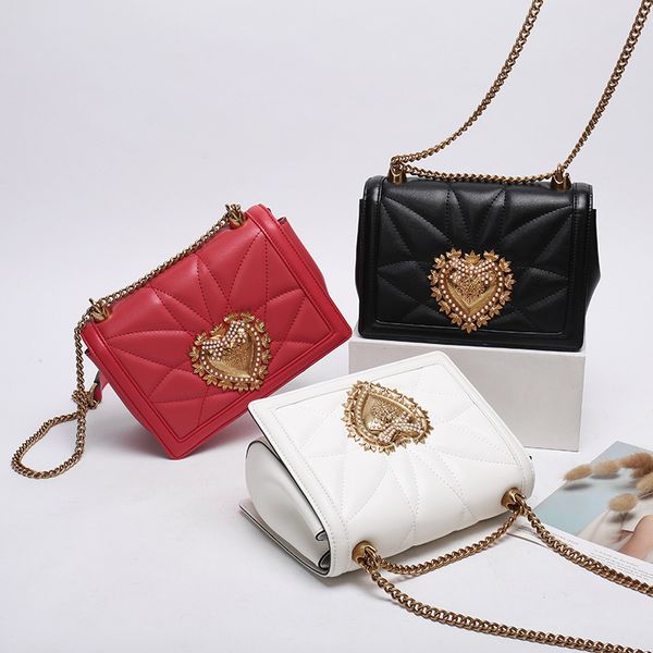 

red leather bags spring new chain leather shoulder woman bag heart letter messenger handbag crossbody bag