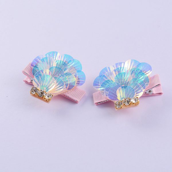 

2020 children's hairpin european and american rhinestone shell hair clip girl hair accessories, Slivery;white