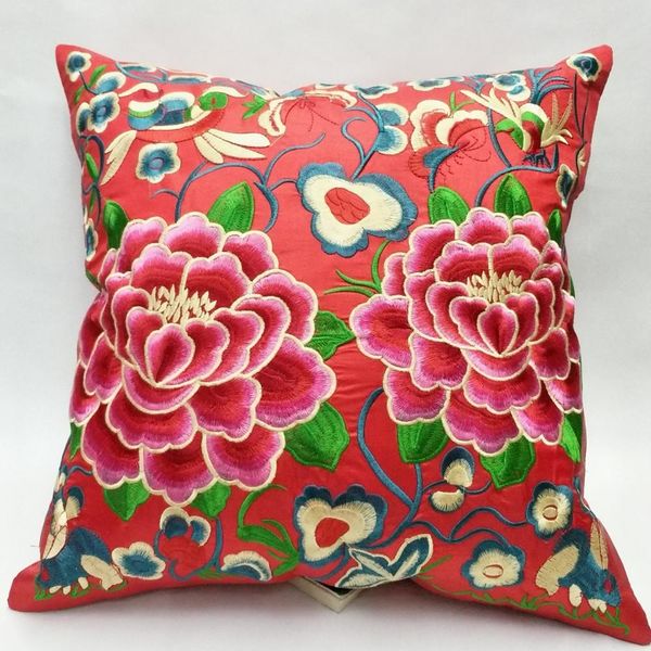 

new chinese national style pure hand-embroidered peony flower pillowcase cushion cover cushion cover