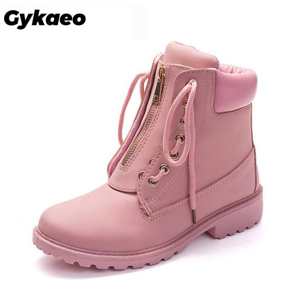 

sweet girls pu leather pink ankle boots for women low heels short snow boots woman large size botas shoes zapatos de mujer, Black