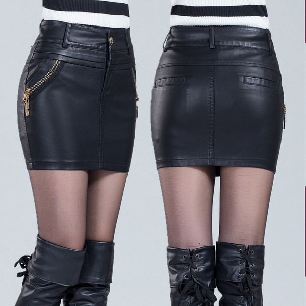 

new large size skirt thin bag hip small package pu leather skirt, Black