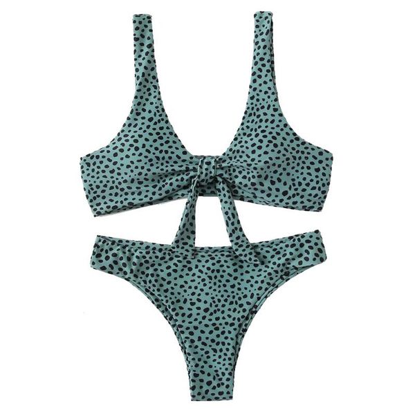 

women dot printing double straps lacing swimsuit bikini, White;black