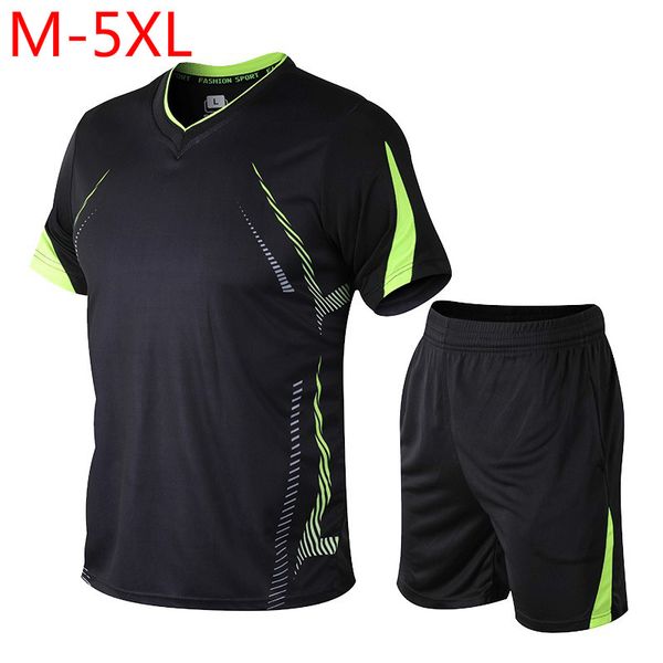 

5xl summer men sets plus size sport suit casual gym running short-sleeved t shirts mens 2-piece set quick drying clothes shorts, Gray