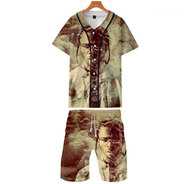 

print v neck mens two piece sets vest shorts sets pop smok mens 2pcs sets 3d, Gray