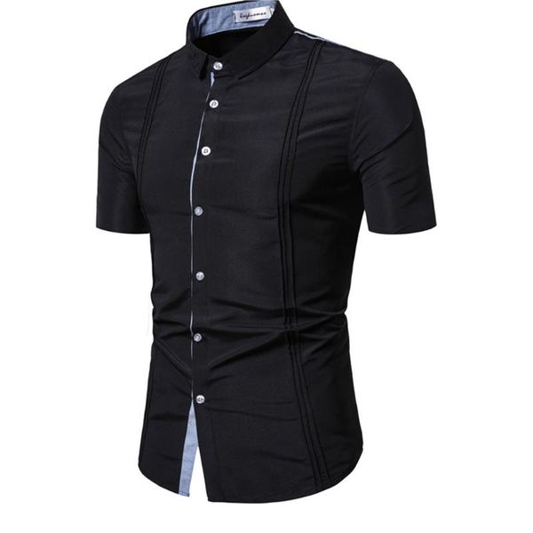 

2020 summer men short sleeve black shirt fashion men casual button print shirts regular fit clothes camisa masculina, White;black