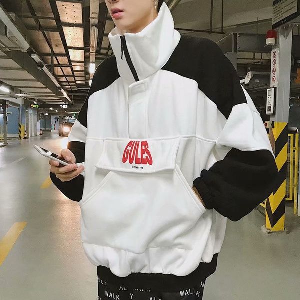 

корейского стиль нового стиля осень зима harajuku стиль hoodie мужской trend les handsome рукав hoodie студенты сыпучего-fit пара, Black