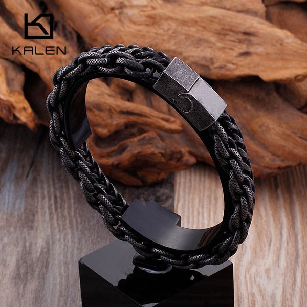 

kalen matte 316 stainless steel double layer link chain bracelets men's hip hop biker hand chain bracelet drop shipping jewelry, Golden;silver