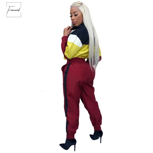 

patchwork jumpsuit hooded color zipper front long sleeve loose romper women tracksuit casual streetwear female palysuit, Black;white