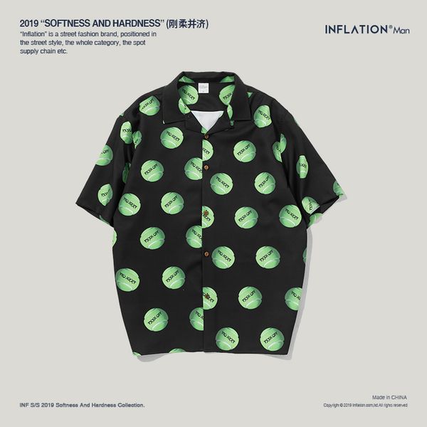 

2019 ss collection men loose hip hop shirt harajuku japanese streetwear shirt high street printed casual 9225s, White;black