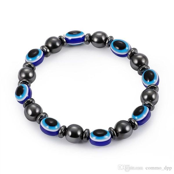 

2018 energy magnetic hematite blue evil eye bracelet women power healthy black gallstone beaded chains bangle for men s fashion jewelry