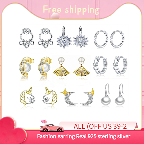 

valentine day 925 sterling silver earrings clear cz forever circle round stud earrings for women silver jewelry brincos, Golden;silver