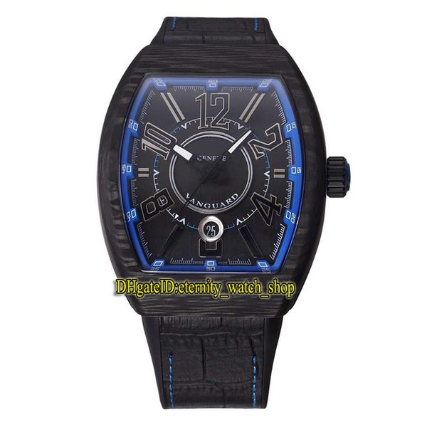 

4 color vanguard luminous carbon material case blue date dial japan miyota automatic mens watch leather rubber strap watches, Slivery;brown