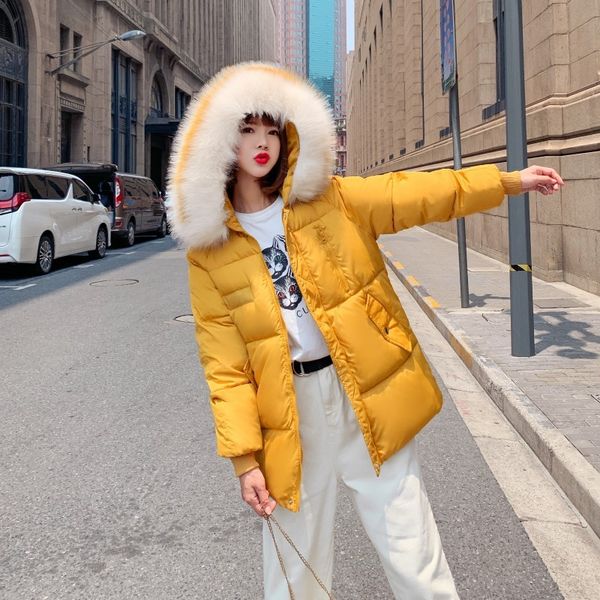 

solid short parka women 2019 casual fashion warm padded jacket pockets hooded woman winter coats and jackets, Black