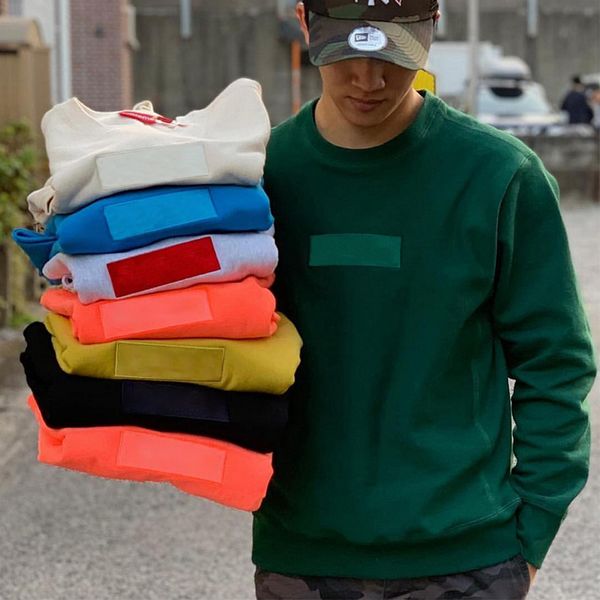 

19fw box logo crewneck fashion sweatshirt casual men women pullover couple street, Black