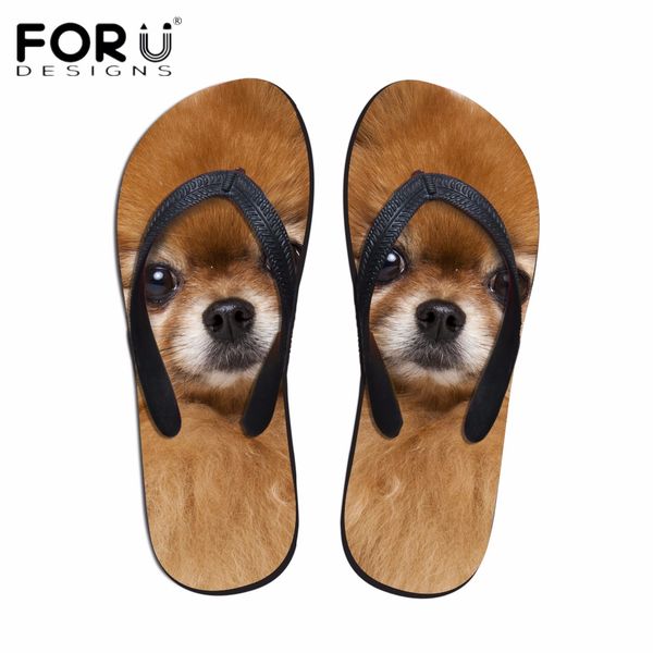 

forudesigns 3d pomeranians pattern women fashion flip flops cute animal cat dog summer slippers for woman flats female shoes, Black
