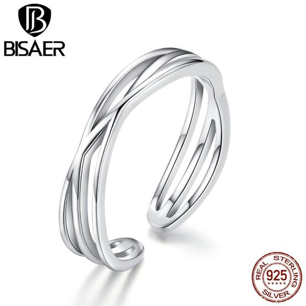 

bisaer 925 sterling silver triple layers open adjustable finger rings vintage argent bijoux gifts for women gxr483, Slivery;golden