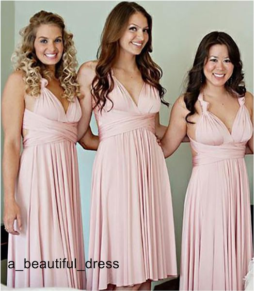 Новые Формальные платья Простые A-Line Halter Подружки невесты Платья Розовые Без Рукавов Дешевые Дополнительные Платья Невестые платья