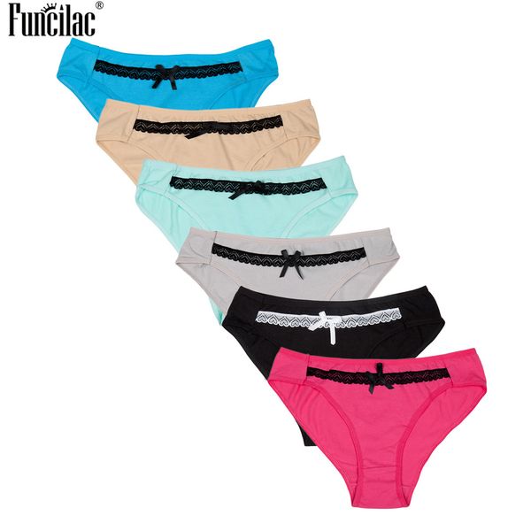 

funcilac underwear women cotton briefs women lace patchwork panties low waist panty knickers lingerie culotte femme 6pcs, Black;pink