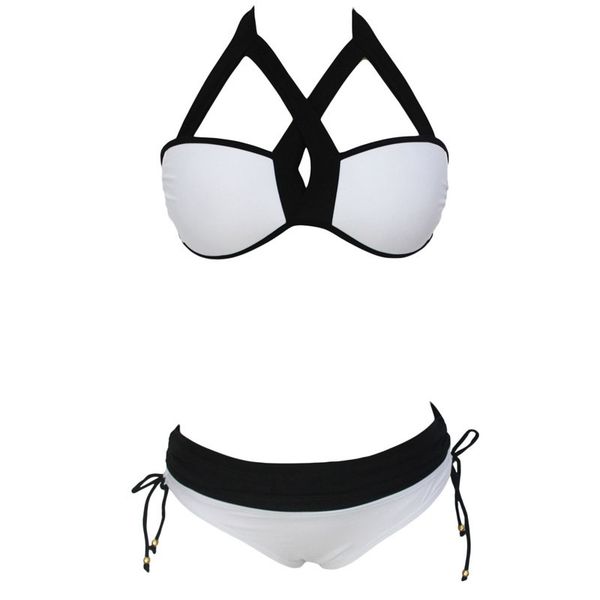 

womens adjustable halter push up strappy bikini set swimwear style-2 white