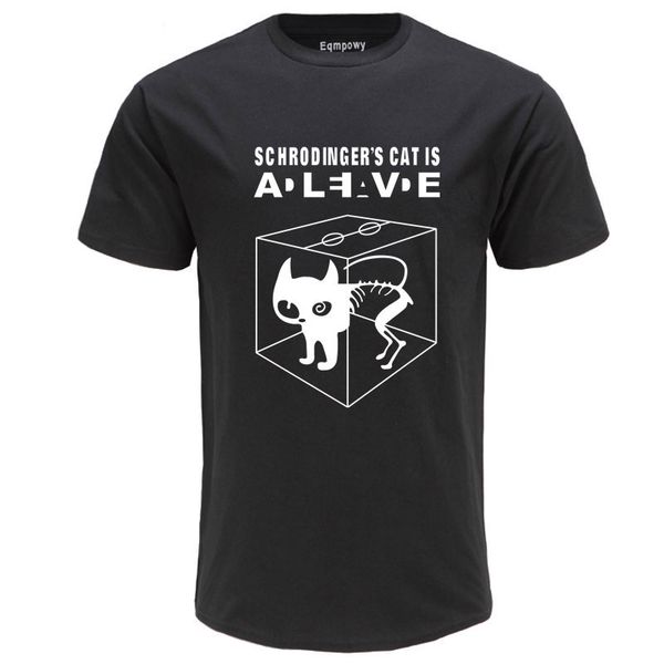 

men's t-shirt cotton schrodinger's cat print short sleeve men t shirt casual the big bang theory mens tshirt, White;black