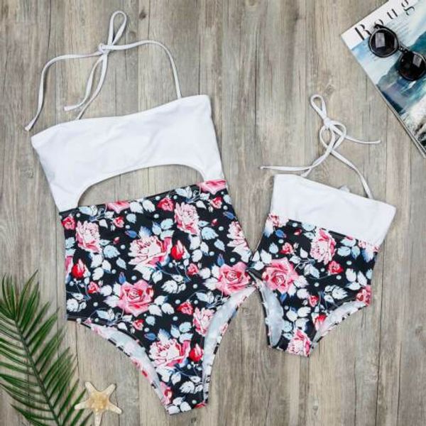 

2019 family matching swimwear floral womens kids girl one -piece swimsuit swimwear mom daughter matching bath beachwear hot