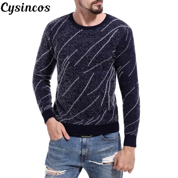 

cysincos 2019 autumn casual men's sweater o-neck striped slim fit knittwear mens sweaters pullovers pullover men pull homme, White;black