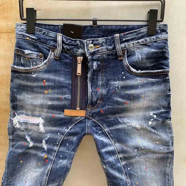 

boutique luxury mens street hip hop jeans d2 fashion trend private custom brand mens jeans tide brand old washed sanded holes loose pants, Blue