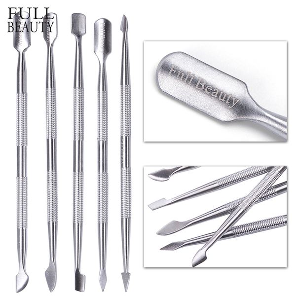 

full beauty 1pcs sliver nail art pusher cuticle remover dead skin steel trimmer cleaner manicure pedicure care nail tool cha63