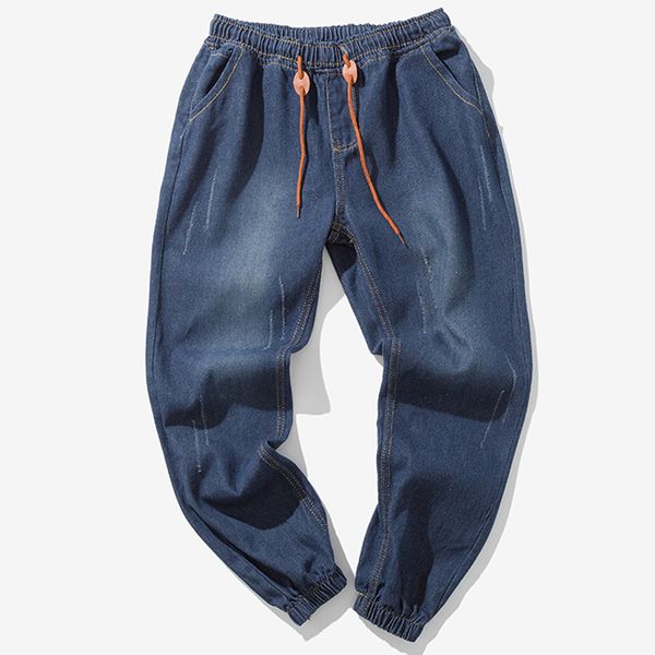 

men's vintage retro casual denim jeans washed hip hop workout trousers streetwear straight baggy pants moda masculina #y, Blue