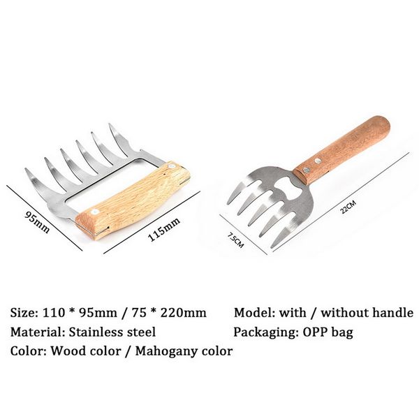 

barbecue fork meat claws pulled chicken shredder pork handler stainless steel carving forks wood handle