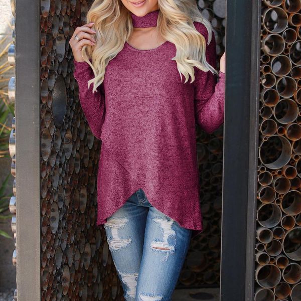 

halter round neck long sleeve crossed hem solid color women knitted 2019, White;black