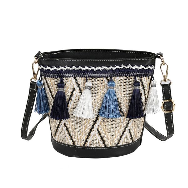 

abdb-new vintage women weaving tassel shoulder bag messenger bag crossbody bags girls cute handle straw bags bucket shape tote