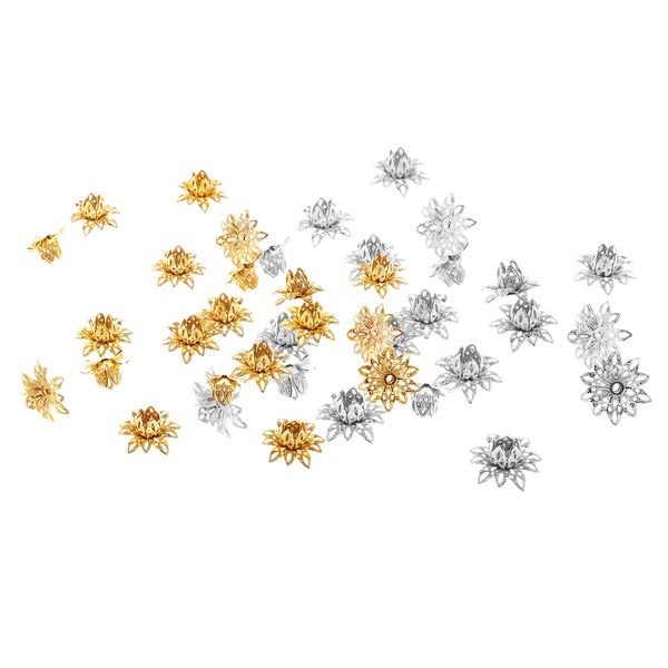 

40 piece gold silver alloy filigree lotus flower bead caps jewelry findings 16mm