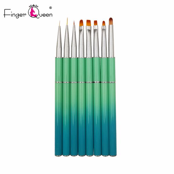 

8pcs nail brush set blue green gradient metal curve painting for nail brushes in 8 specifications pen