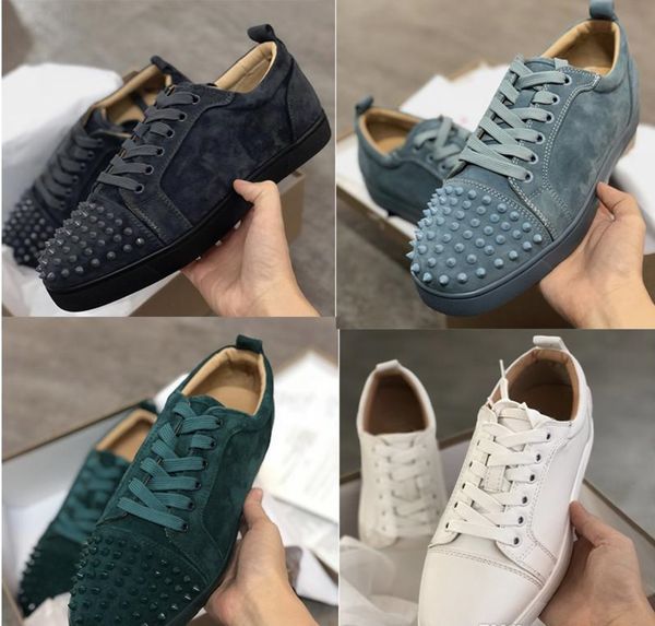 

designer sneakers red bottom spikes flat velours suede sneakers iron grey men trainers 100% real leather party shoes us 5-12.5, Black