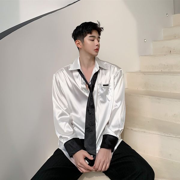 

мужчины шелковистый материал колледж стиль галстук ретро мода повседневная рубашка с длинным рукавом мужская уличная одежда старинные свобод, White;black