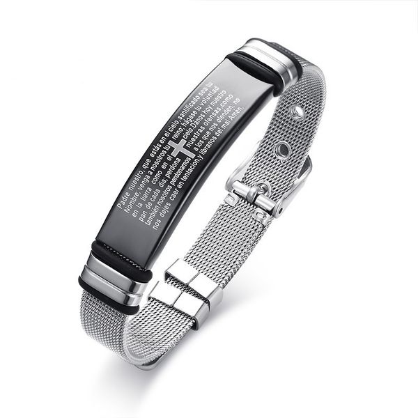 

silver black color fashion simple men's bangle stainless steel cross bible bracelet watchband jewelry gift for men boys j520