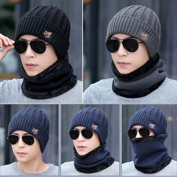 

2019 men's fashion winter beanies hats scarf casual knitted beanie caps gorros mufflers scarf winter hat for men