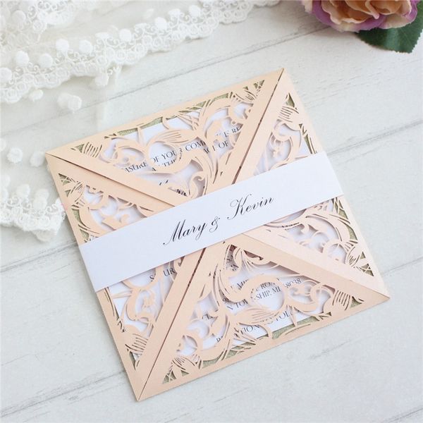 

elegant wedding card invitation laser cut valentine's day greeting card printable glittery insert custom belly band 50pcs other event p
