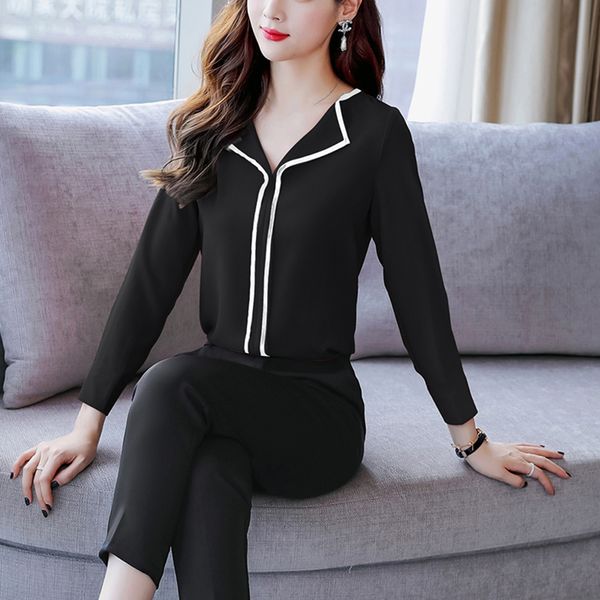 

female blouse women's temperament long-sleeved loose casual chiffon shirt feminino vestido, White
